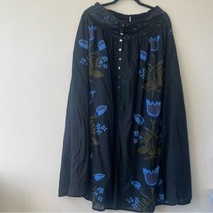 NWOT Free People Floral Skirt Black Blue Medium Maxi Button Down